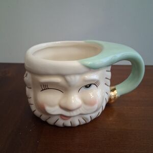 Glitterville Papa Noel Santa Claus Ceramic Mug 8 oz Mint Green Winking New